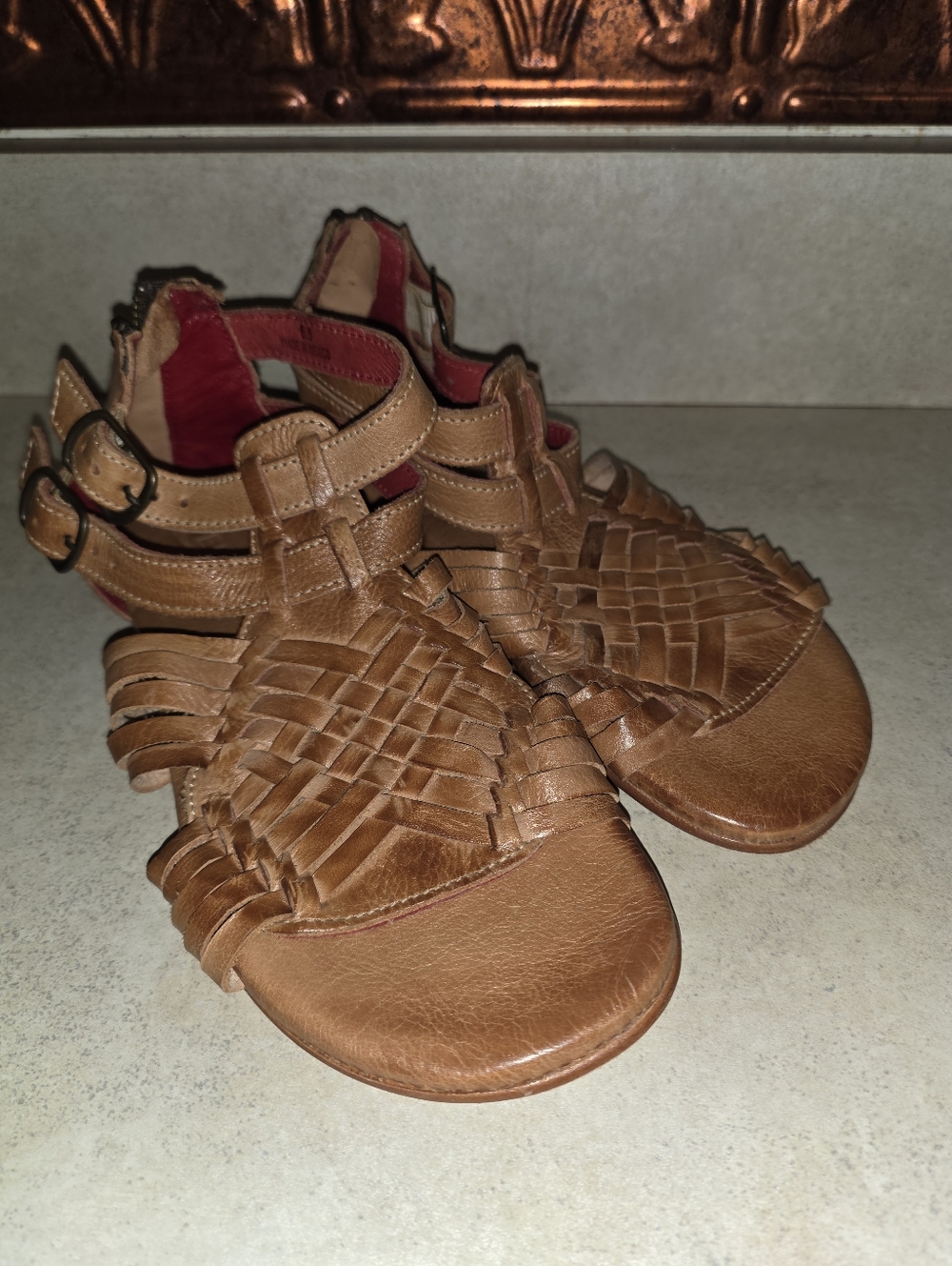 BED|STÜ Red Leather Strappy Sandals